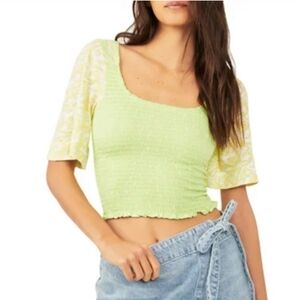 Free People Key Lime Yellow Smocked Crop Size Small And Med